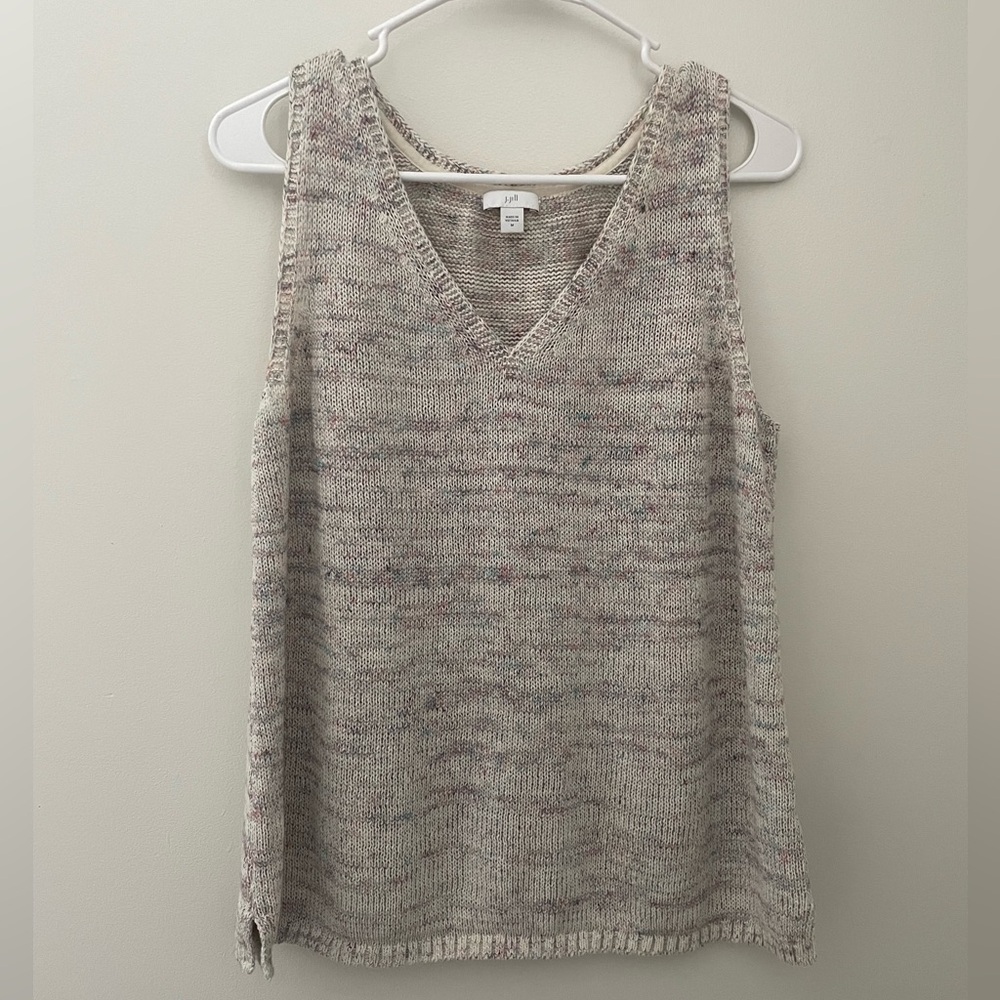 J. Jill Speckled Multicolored Linen Blend Knit V-Neck Sleeveless Sweater